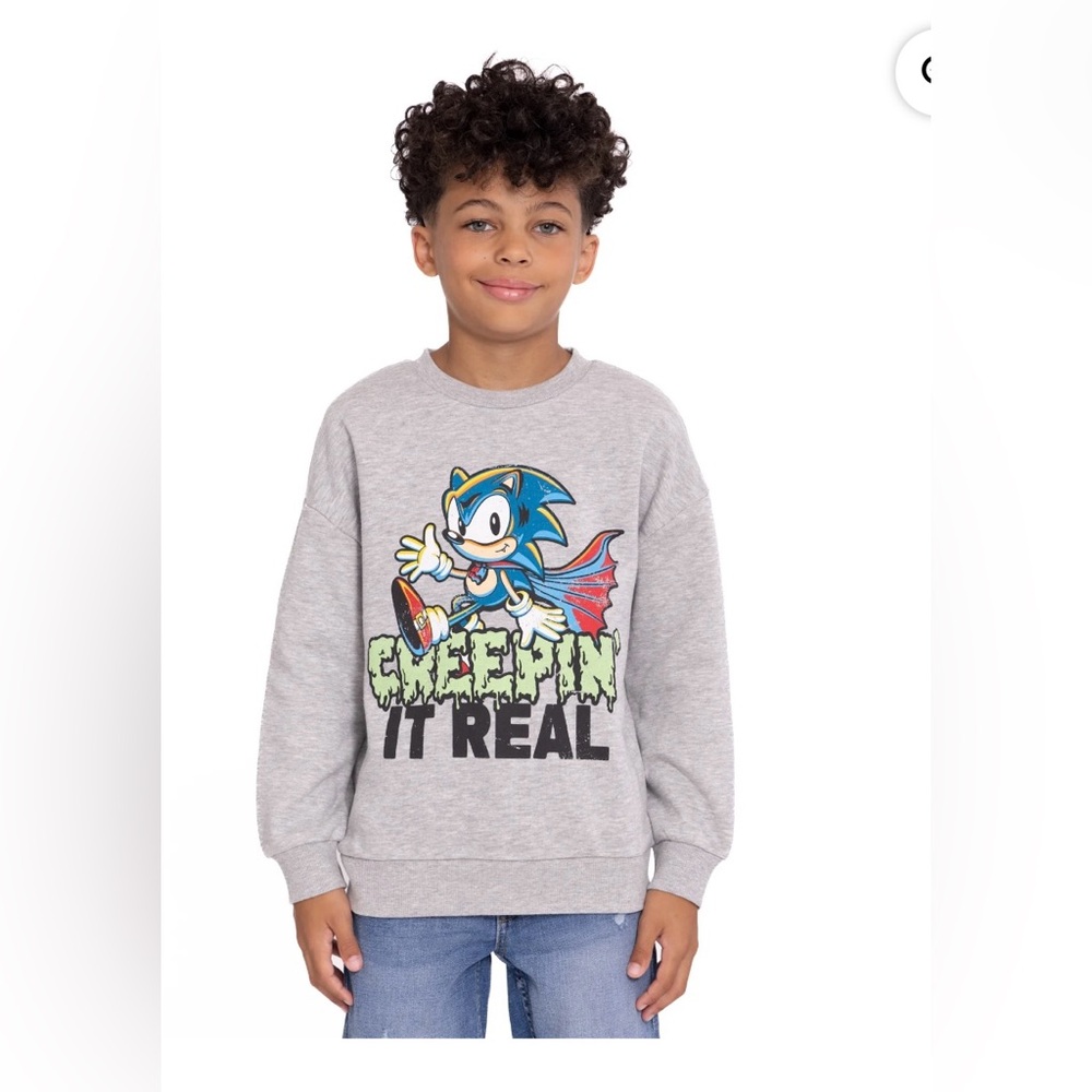 Kids‎ Gray Sonic The Hedgehog Graphic Halloween Sweatshirt! NWT! Size Large.